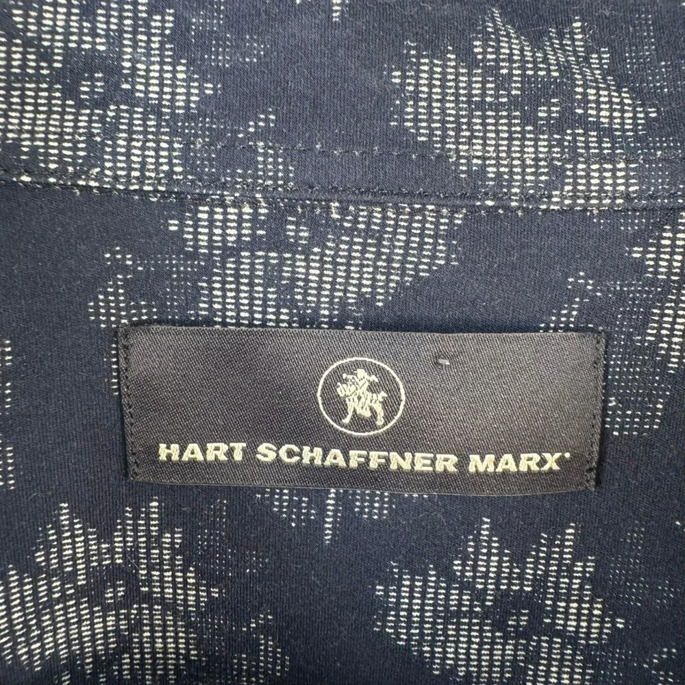 Hart Schaffner Marx Mens Large Navy Blue Floral Stretch Long Sleeve Button Shirt